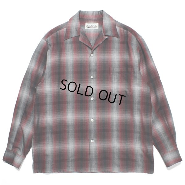 画像1: WACKO MARIA/OMBRE CHECK OPEN COLLAR SHIRT（RED）［オンブレチェックオープンカラーシャツ-23秋冬］