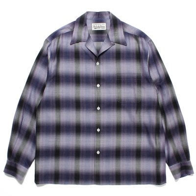 画像1: WACKO MARIA/OMBRE CHECK OPEN COLLAR SHIRT（PURPLE）［オンブレチェックオープンカラーシャツ-23秋冬］