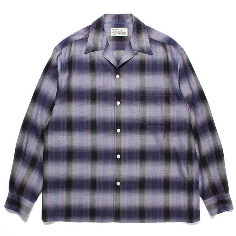 画像1: WACKO MARIA/OMBRE CHECK OPEN COLLAR SHIRT（PURPLE）［オンブレチェックオープンカラーシャツ-23秋冬］