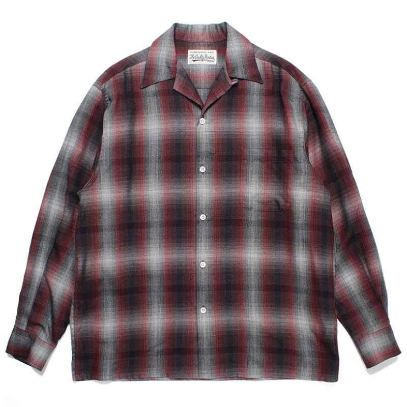 画像1: WACKO MARIA/OMBRE CHECK OPEN COLLAR SHIRT（RED）［オンブレチェックオープンカラーシャツ-23秋冬］