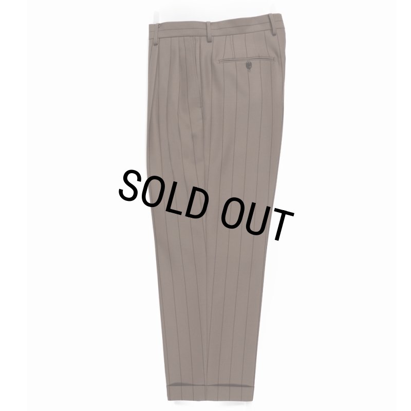 WACKO MARIA/DORMEUIL / STRIPED DOUBLE PLEATED TROUSERS（GRAY