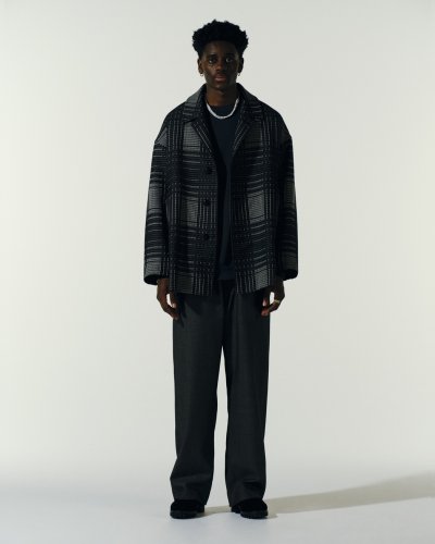 画像3: COOTIE PRODUCTIONS/Jacquard Check Wool Short Chester Coat（Black）［ジャガードチェックショートチェスターコート-23秋冬］