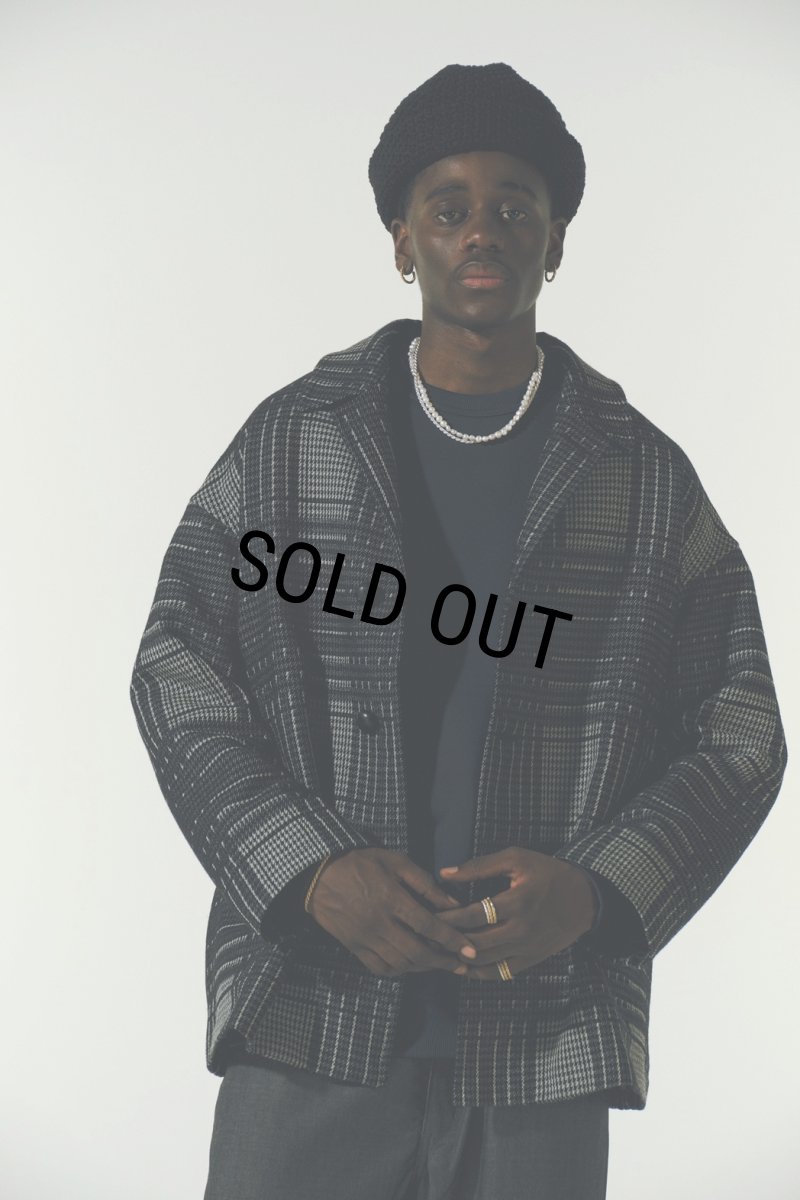 画像6: COOTIE PRODUCTIONS/Jacquard Check Wool Short Chester Coat（Black）［ジャガードチェックショートチェスターコート-23秋冬］ (6)