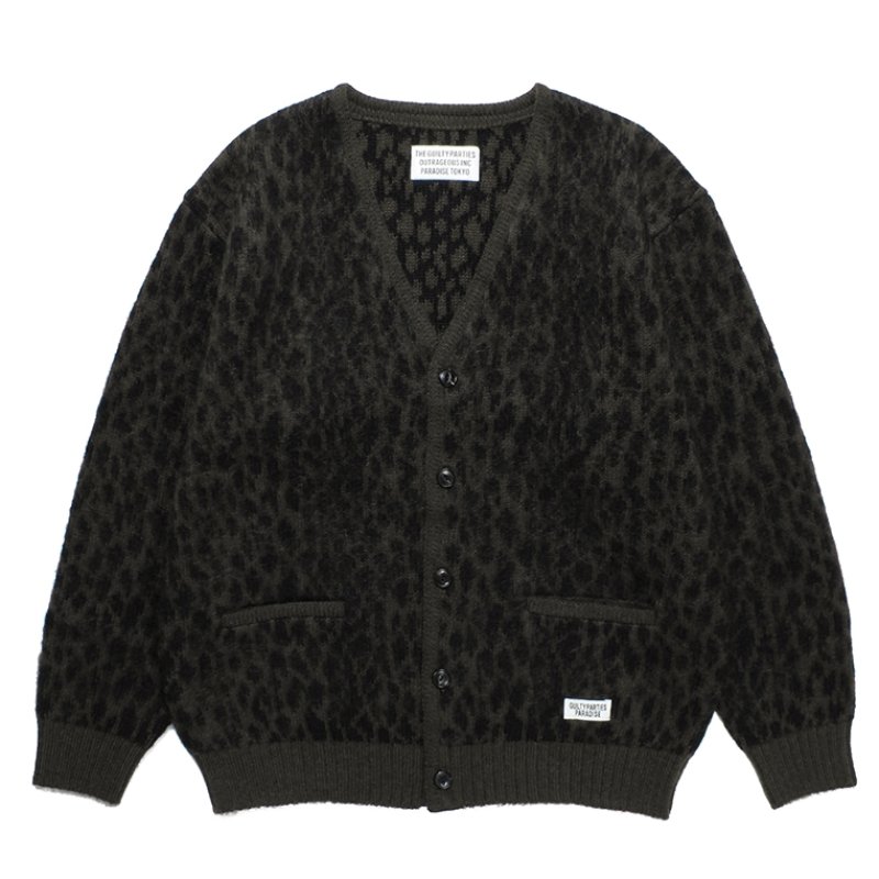 画像1: WACKO MARIA/LEOPARD HEAVY MOHAIR KNIT JACQUARD CARDIGAN（KHAKI）［レオパードヘビーモヘアカーディガン-23秋冬］
