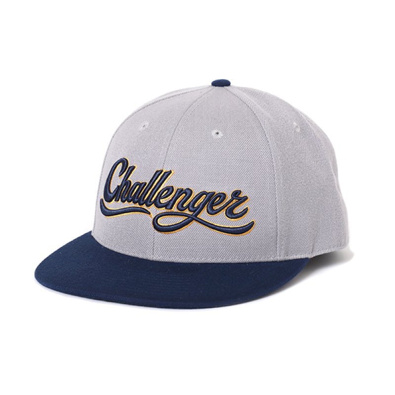 画像1: CHALLENGER/SCRIPT BASEBALL CAP（GRAY/NAVY）［スクリプトB.Bキャップ-24春夏］