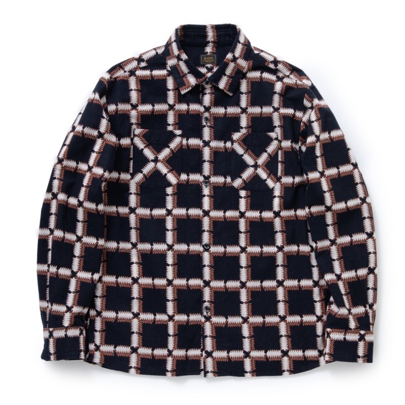 画像1: 【30%OFF】RATS/NATIVE PRINT FLANNEL SHIRT（ORANGE）［ネイティブプリントフランネルシャツ-23秋冬］
