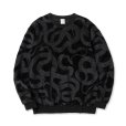 画像1: CALEE/ALLOVER SNAKE PATTERN VELOUR CREW NECK SW（BLACK）［ベロアクルーネックスウェット-23秋冬］ (1)