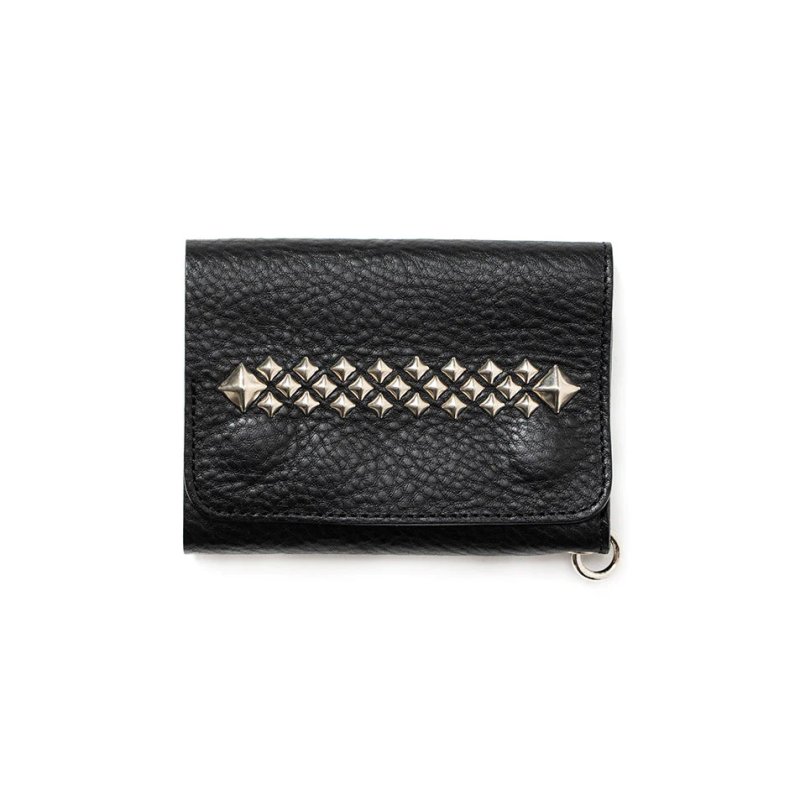 画像1: CALEE/STUDS LEATHER FLAP HALF WALLET（BLACK）［スタッズレザーハーフウォレット-23秋冬］