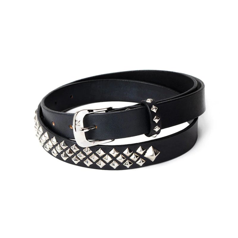 画像1: CALEE/STUDS LEATHER NARROW BELT（BLACK）［スタッズレザーナローベルト-23秋冬］