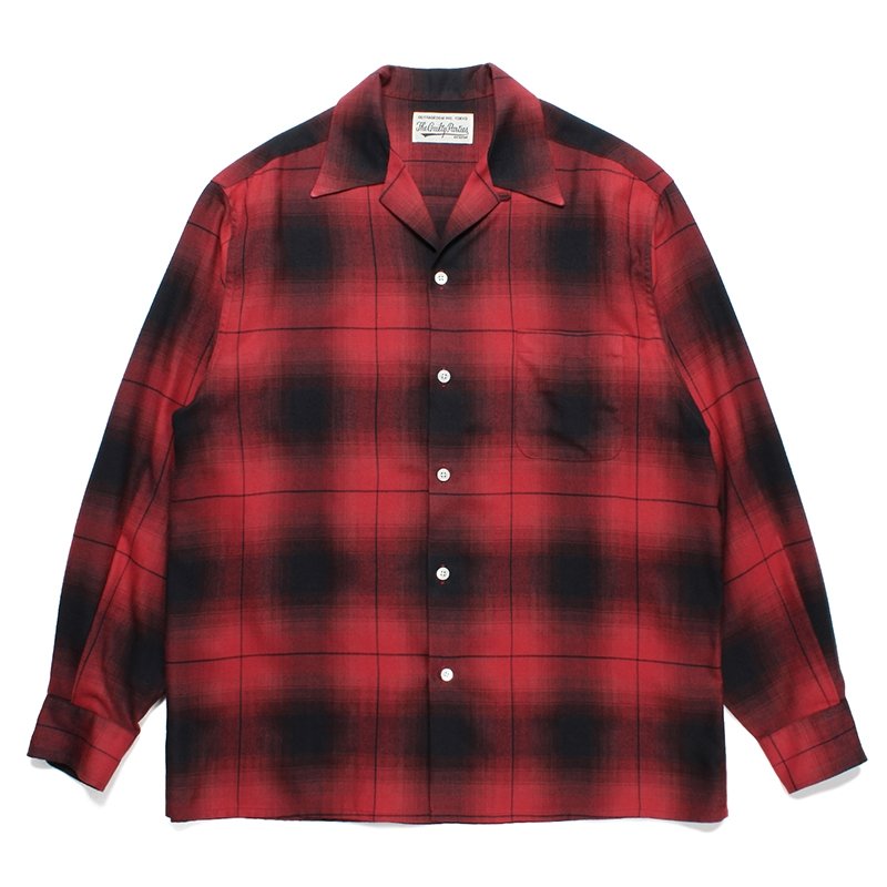 画像1: WACKO MARIA/OMBRE CHECK OPEN COLLAR SHIRT（RED）［オンブレチェックオープンカラーシャツ-23秋冬］