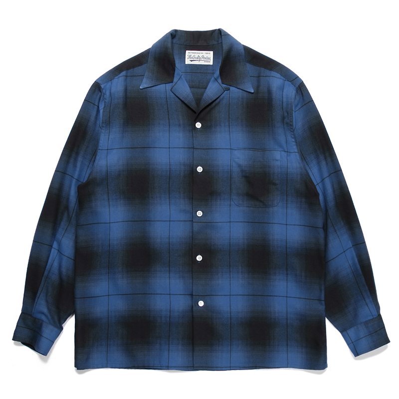 画像1: WACKO MARIA/OMBRE CHECK OPEN COLLAR SHIRT（BLUE）［オンブレチェックオープンカラーシャツ-23秋冬］