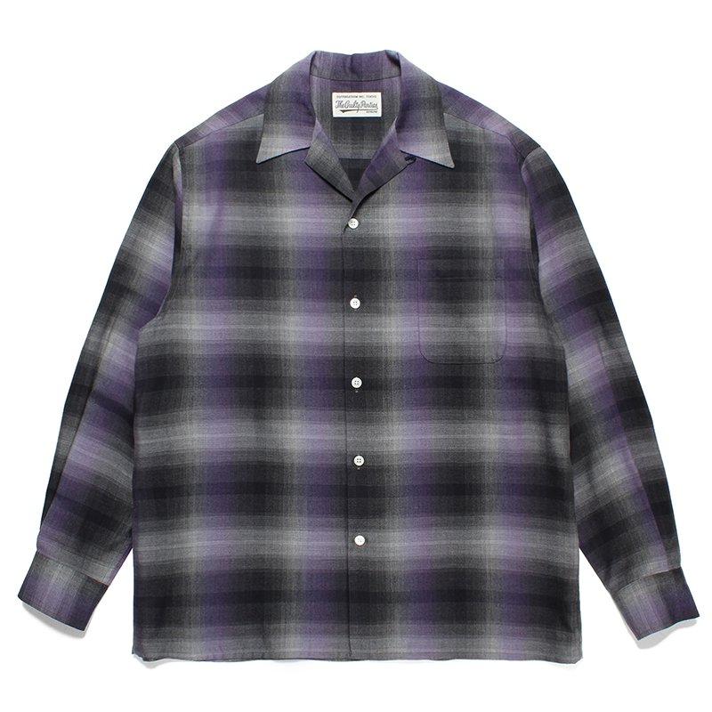 画像1: WACKO MARIA/OMBRE CHECK OPEN COLLAR SHIRT（PURPLE）［オンブレチェックオープンカラーシャツ-23秋冬］