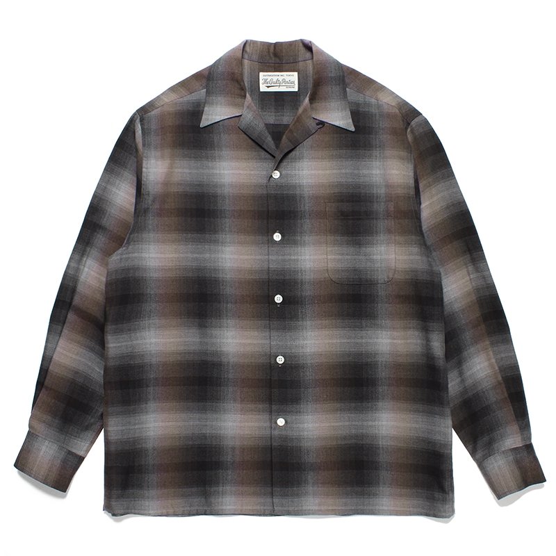画像1: WACKO MARIA/OMBRE CHECK OPEN COLLAR SHIRT（BROWN）［オンブレチェックオープンカラーシャツ-23秋冬］