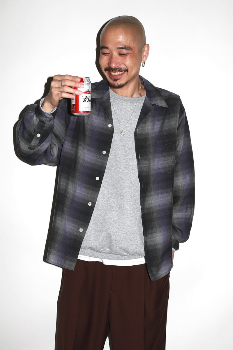 画像2: WACKO MARIA/OMBRE CHECK OPEN COLLAR SHIRT（PURPLE）［オンブレチェックオープンカラーシャツ-23秋冬］
