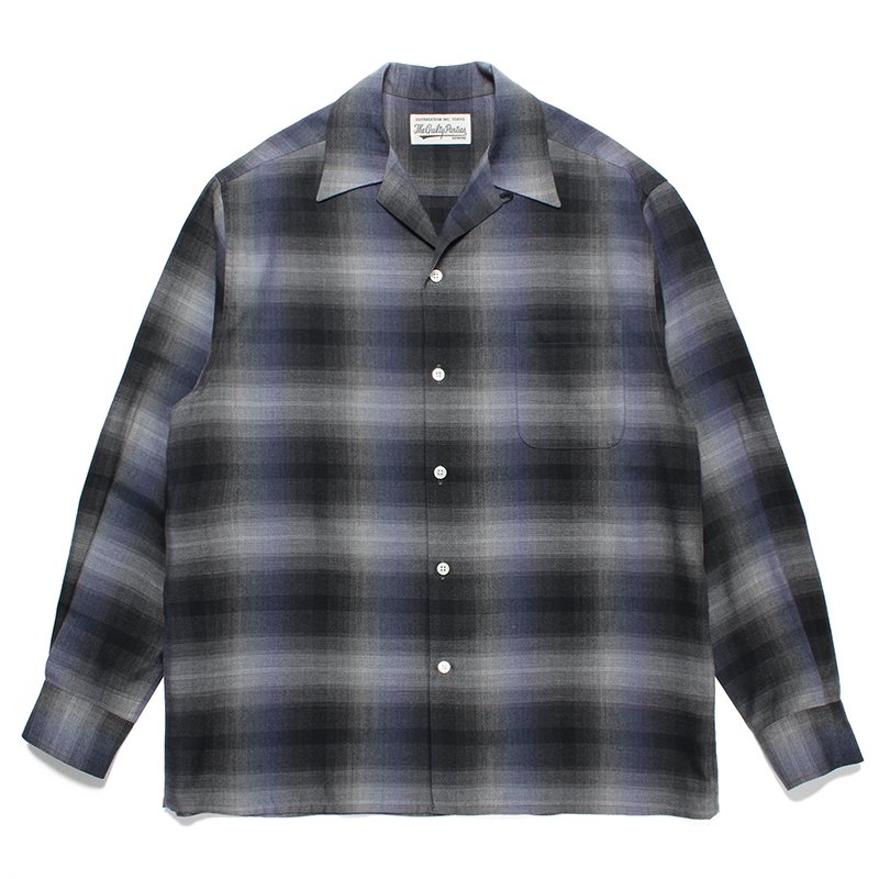 画像1: WACKO MARIA/OMBRE CHECK OPEN COLLAR SHIRT（NAVY）［オンブレチェックオープンカラーシャツ-23秋冬］