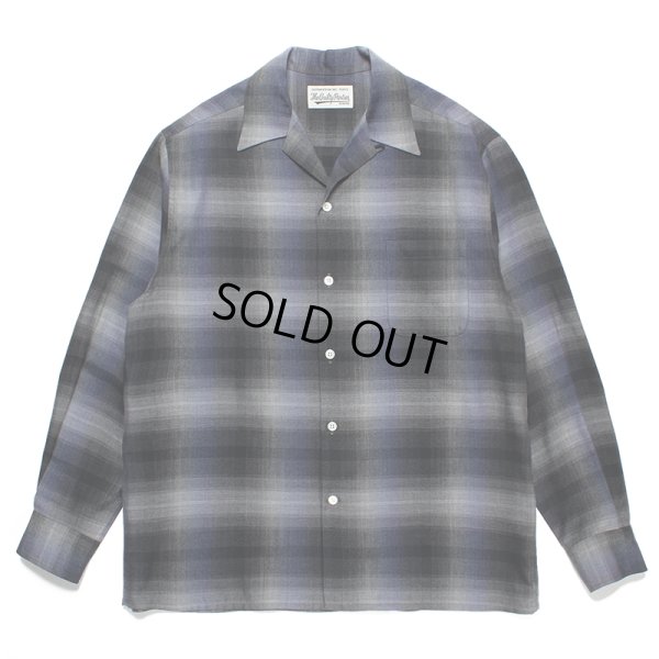 画像1: WACKO MARIA/OMBRE CHECK OPEN COLLAR SHIRT（NAVY）［オンブレチェックオープンカラーシャツ-23秋冬］