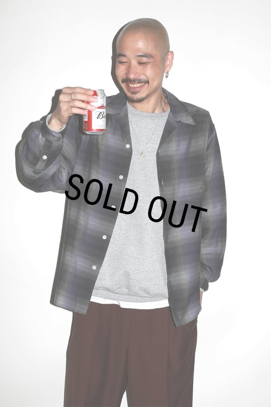 WACKO MARIA/OMBRE CHECK OPEN COLLAR SHIRT（PURPLE