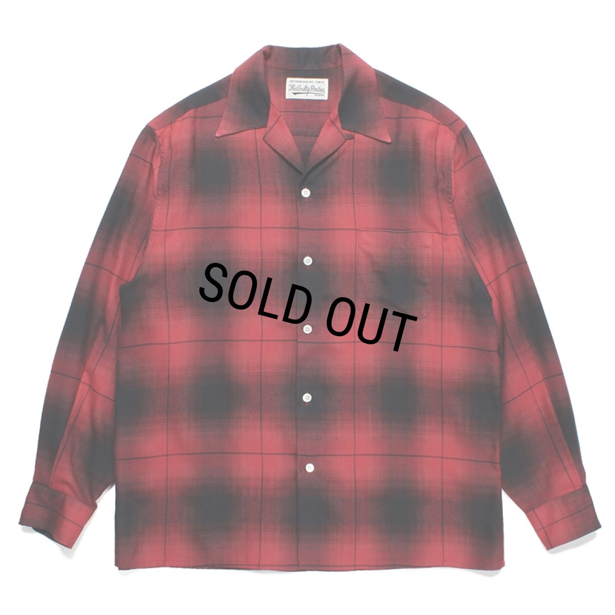 画像1: WACKO MARIA/OMBRE CHECK OPEN COLLAR SHIRT（RED）［オンブレチェックオープンカラーシャツ-23秋冬］ (1)