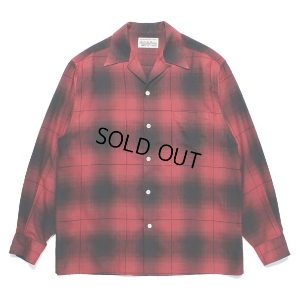 画像1: WACKO MARIA/OMBRE CHECK OPEN COLLAR SHIRT（RED）［オンブレチェックオープンカラーシャツ-23秋冬］