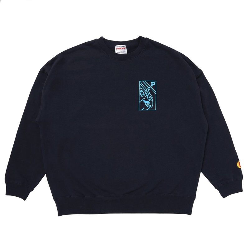 画像1: PORKCHOP/O.P. SQUARE SWEAT（NAVY）［クルーネックスウェット-23秋冬］