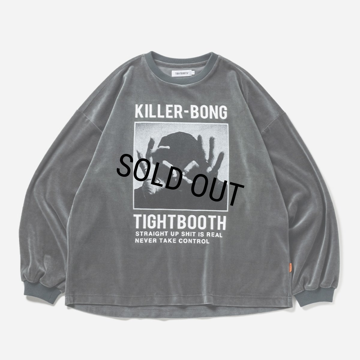 画像1: TIGHTBOOTH/HAND SIGN VELOUR LS（Charcoal）［ベロアロングスリーブ-23秋冬］ (1)