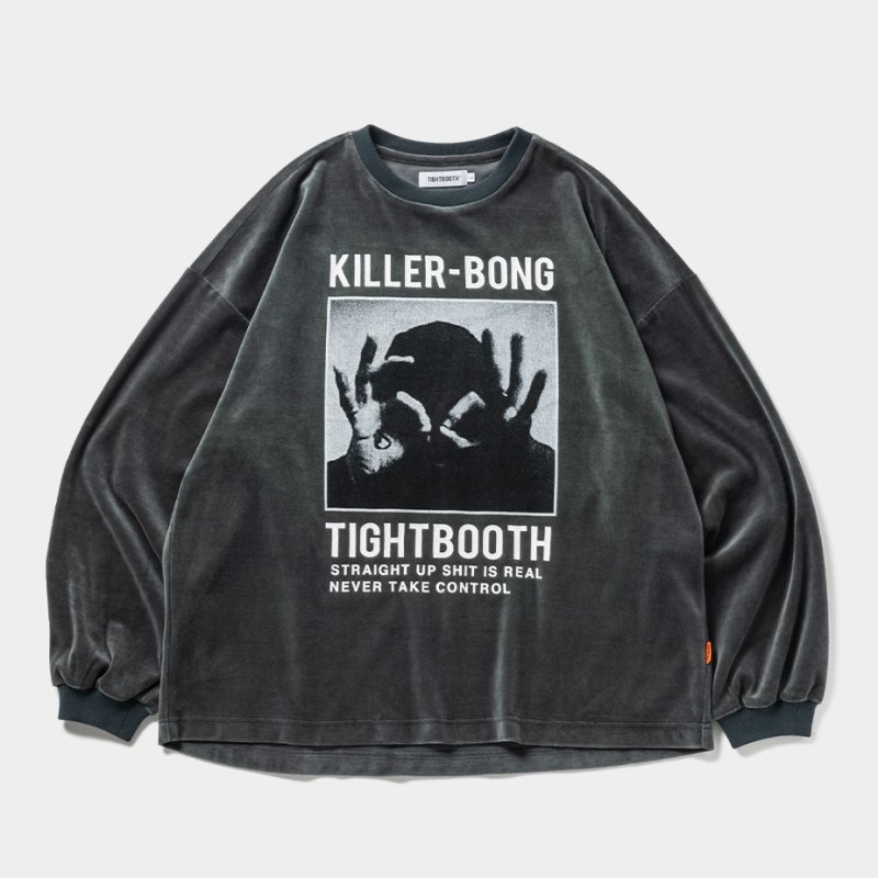 画像1: TIGHTBOOTH/HAND SIGN VELOUR LS（Charcoal）［ベロアロングスリーブ-23秋冬］