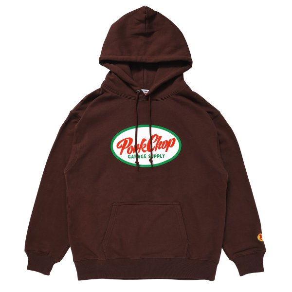 画像1: PORKCHOP/2nd OVAL HOODIE（BROWN）［プルオーバーパーカー-23秋冬］