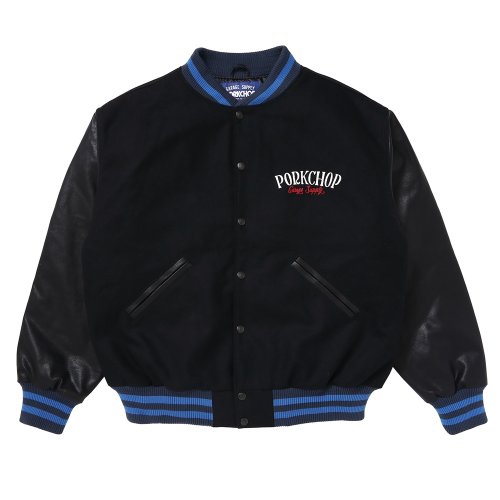 他の写真1: PORKCHOP/MELTON VARSITY JACKET（BLACK/BLACK）［メルトンヴァーシティJKT-24春夏］