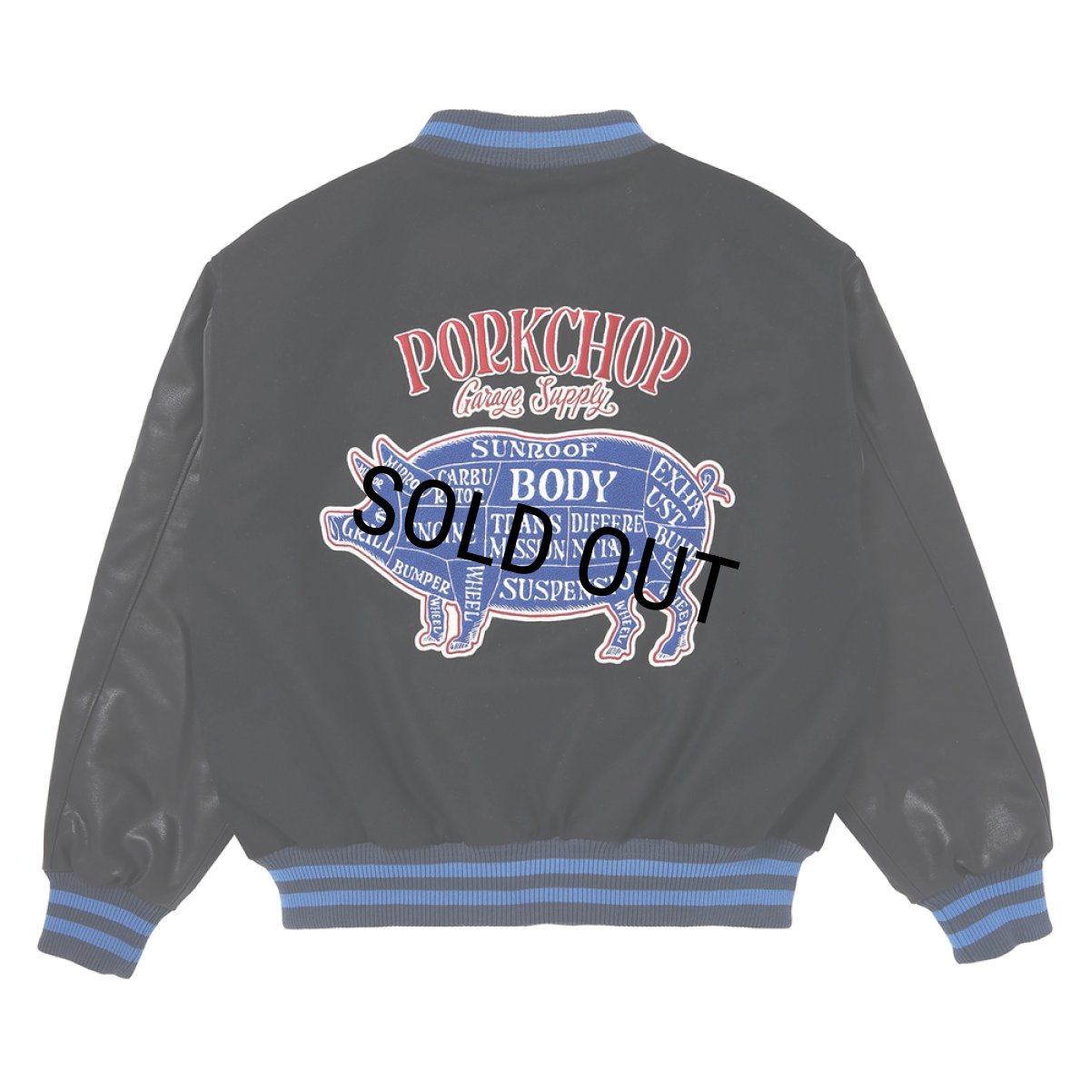 画像1: PORKCHOP/MELTON VARSITY JACKET（BLACK/BLACK）［メルトンヴァーシティJKT-24春夏］ (1)