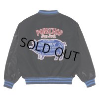 PORKCHOP/MELTON VARSITY JACKET（BLACK/BLACK）［メルトンヴァーシティJKT-24春夏］