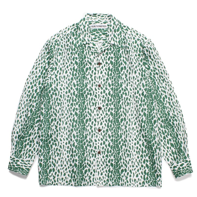 画像1: WACKO MARIA/LEOPARD OPEN COLLAR SHIRT（GREEN）［レオパードオープンカラーシャツ-24春夏］