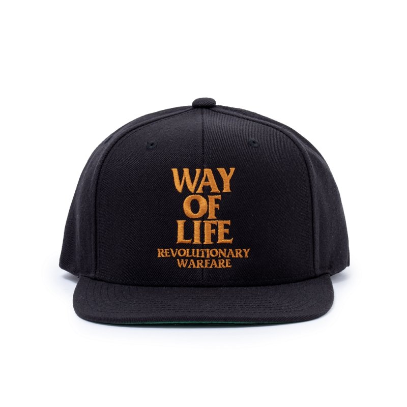 画像1: RATS/EMBROIDERY CAP "WAY OF LIFE"（BLACK/MARIGOLD）［スナップバックキャップ-24春夏］