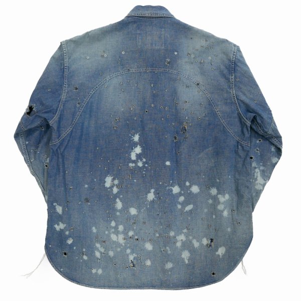 画像2: DAIRIKU/"Damage" Denim Work Over Shirt（Indigo）［ダメージ加工デニムワークオーバーシャツ-24春夏］