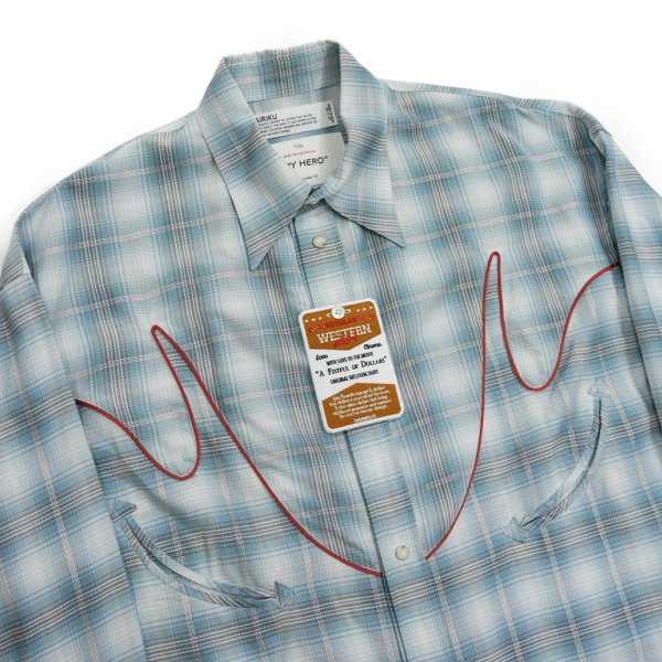 画像4: DAIRIKU/Check Western Over Shirt（Aqua）［チェックウエスタンオーバーシャツ-24春夏］