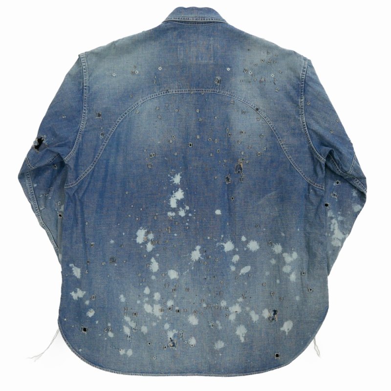 画像2: 【40%OFF】DAIRIKU/"Damage" Denim Work Over Shirt（Indigo）［ダメージ加工デニムワークオーバーシャツ-24春夏］