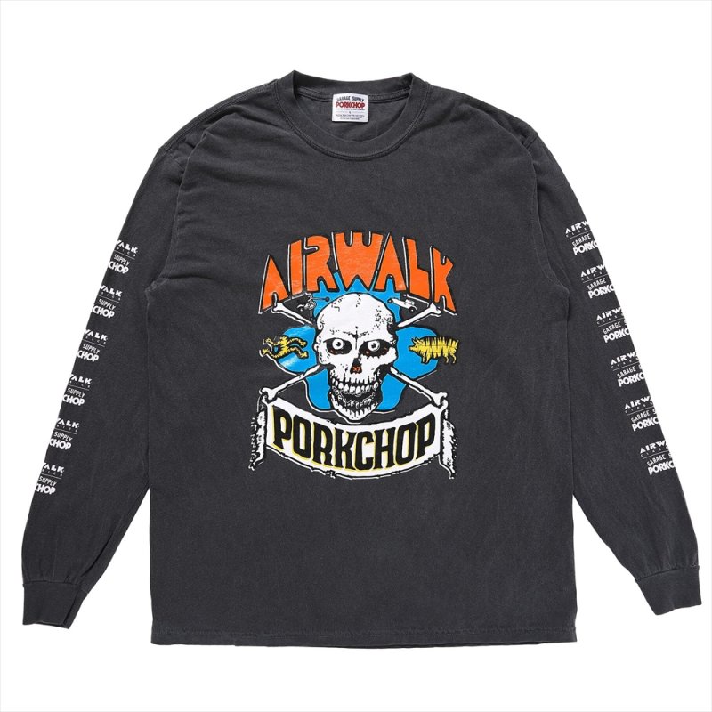 画像1: PORKCHOP/AP SKELETON L/S TEE（×AIRWALK CLASSICS）（ASH BLACK）［プリント長袖T-24春夏］