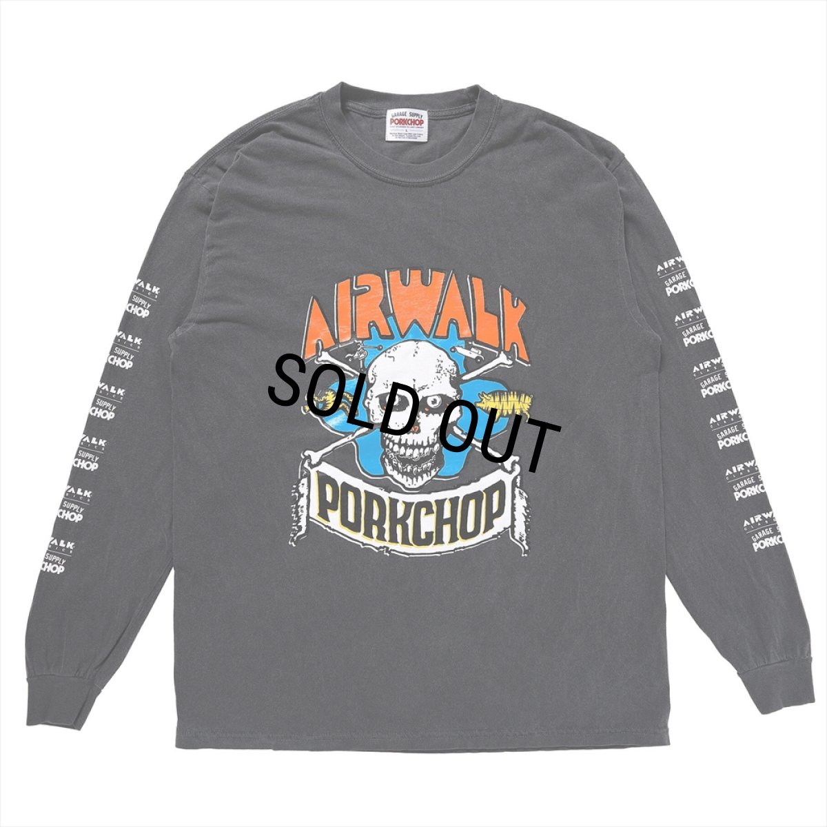 画像1: PORKCHOP/AP SKELETON L/S TEE（×AIRWALK CLASSICS）（ASH BLACK）［プリント長袖T-24春夏］ (1)