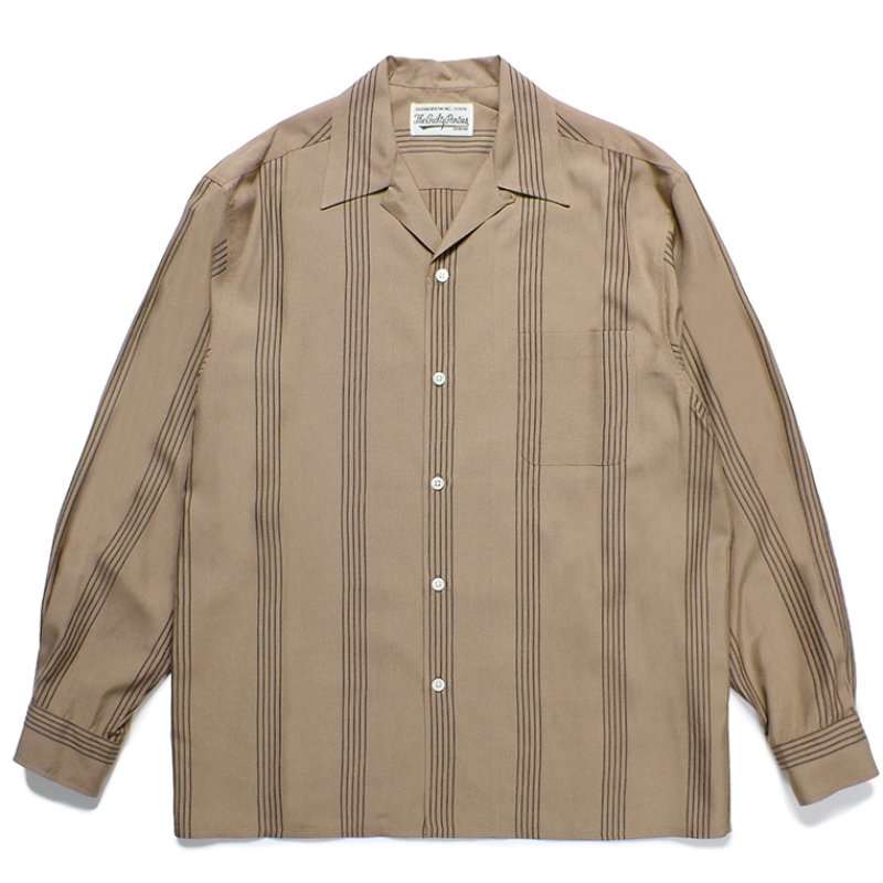 画像1: WACKO MARIA/STRIPED OPEN COLLAR SHIRT（BROWN）［ストライプオープンカラーシャツ-24春夏］