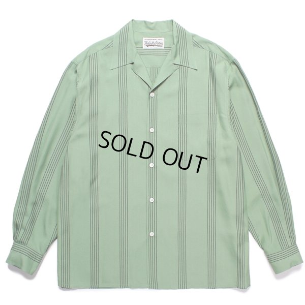 画像1: WACKO MARIA/STRIPED OPEN COLLAR SHIRT（GREEN）［ストライプオープンカラーシャツ-24春夏］