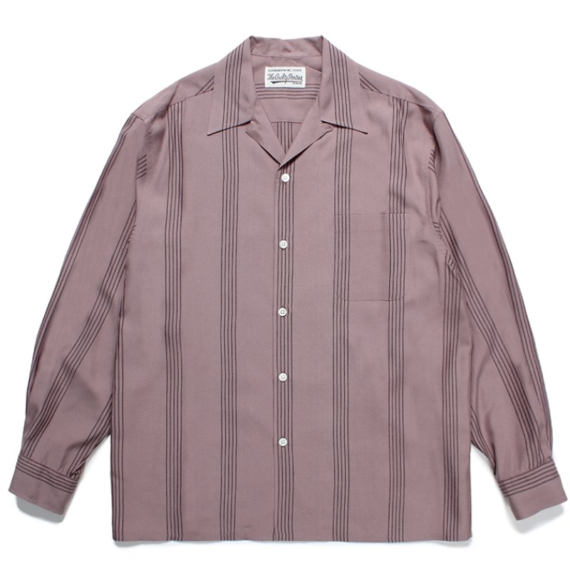 画像1: WACKO MARIA/STRIPED OPEN COLLAR SHIRT（PURPLE）［ストライプオープンカラーシャツ-24春夏］