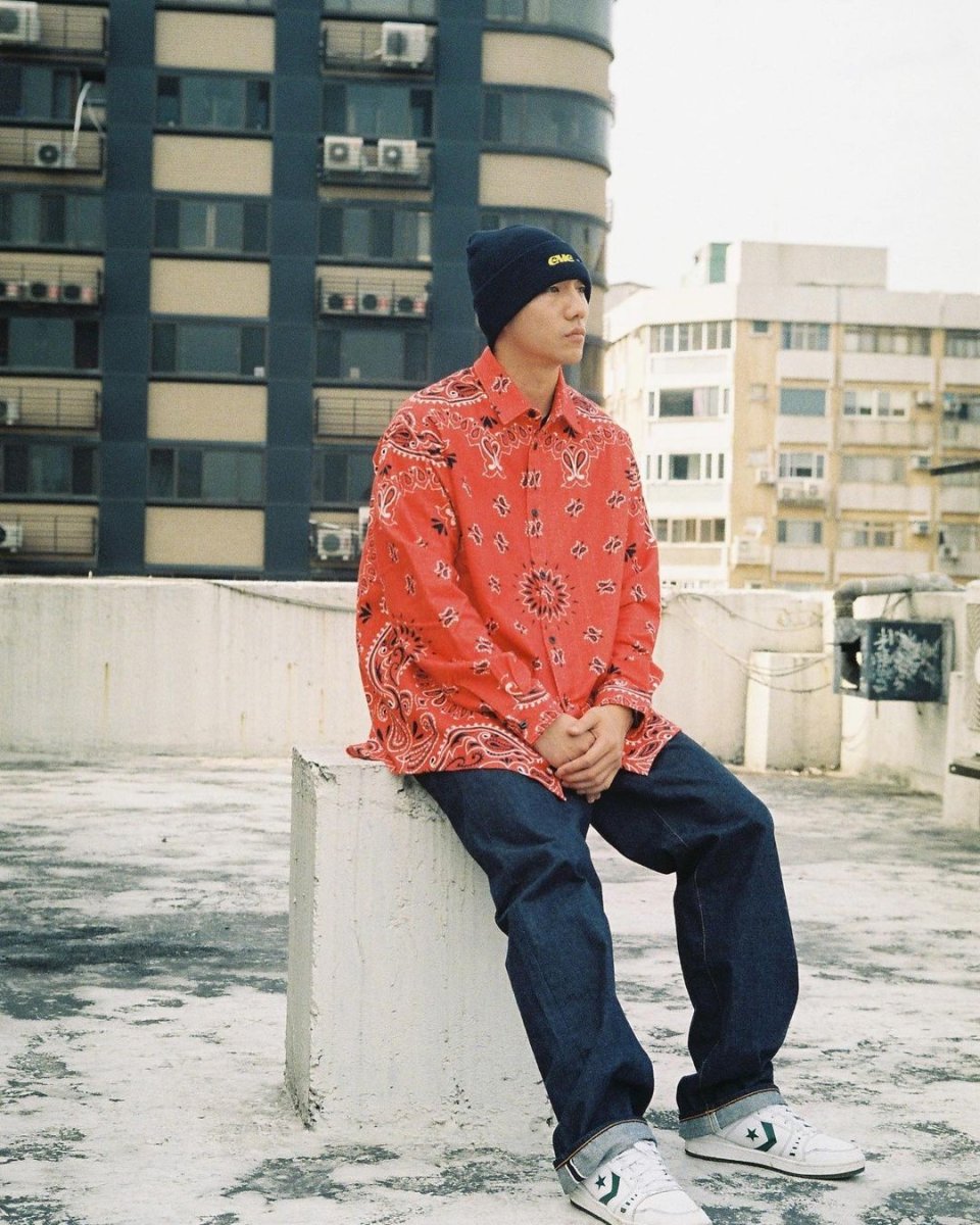 画像7: CHALLENGER/L/S BANDANA NEL SHIRT（RED）［バンダナネルシャツ-23秋冬］ (7)