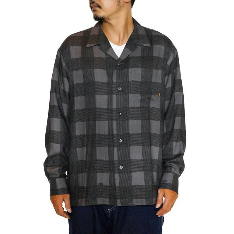 画像3: 【40%OFF】CALEE/RAYON CHECK OPEN COLLAR L/S SH（BLACK）［レーヨンチェックオープンカラーシャツ-24春夏］