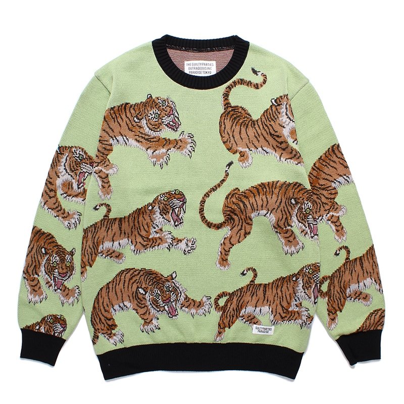 画像1: WACKO MARIA/TIM LEHI / JACQUARD KNIT SWEATER （L-GREEN）［ジャガードセーター-24春夏］