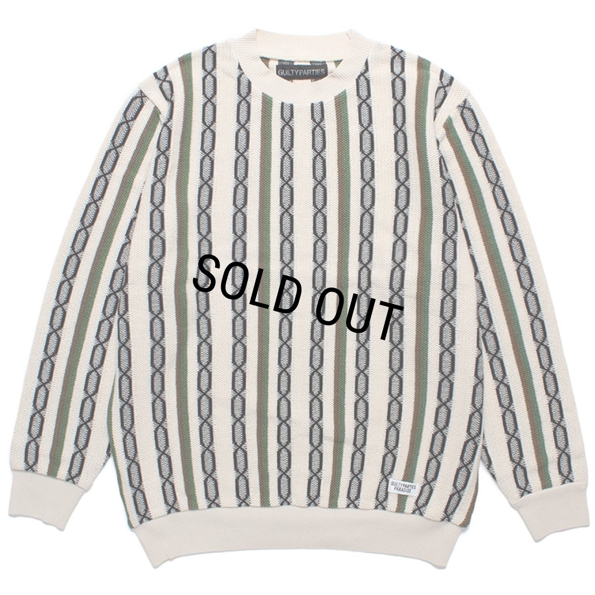 画像1: WACKO MARIA/STRIPED JACQUARD KNIT SWEATER（TYPE-1）（BEIGE）［ストライプジャガードセーター-24春夏］ (1)