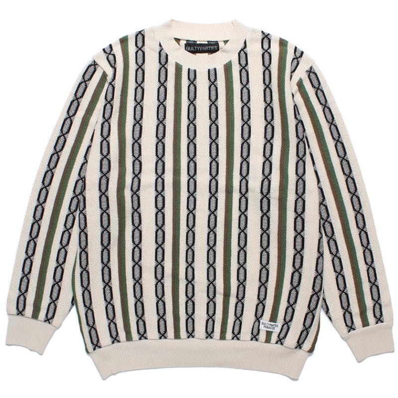 画像1: WACKO MARIA/STRIPED JACQUARD KNIT SWEATER（TYPE-1）（BEIGE）［ストライプジャガードセーター-24春夏］