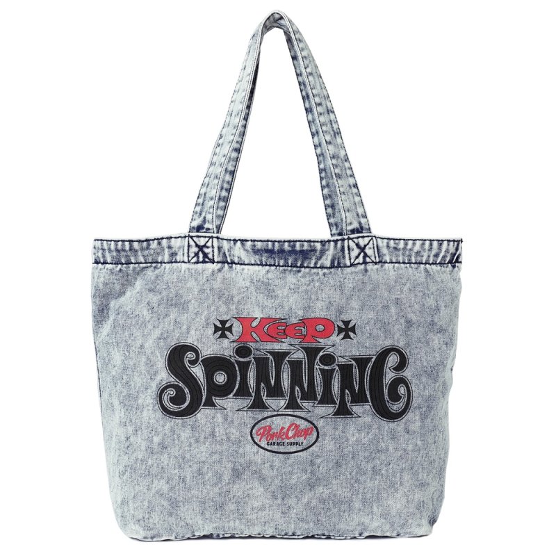 画像1: PORKCHOP/SPINNING DENIM TOTEBAG（CHEMICAL WASH DENIM）［デニムトートバッグ-24春夏］