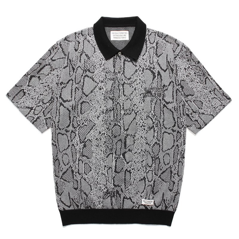 画像1: WACKO MARIA/PYTHON JACQUARD KNIT POLO SHIRT（GRAY）［パイソンジャガードニットポロシャツ-24春夏］
