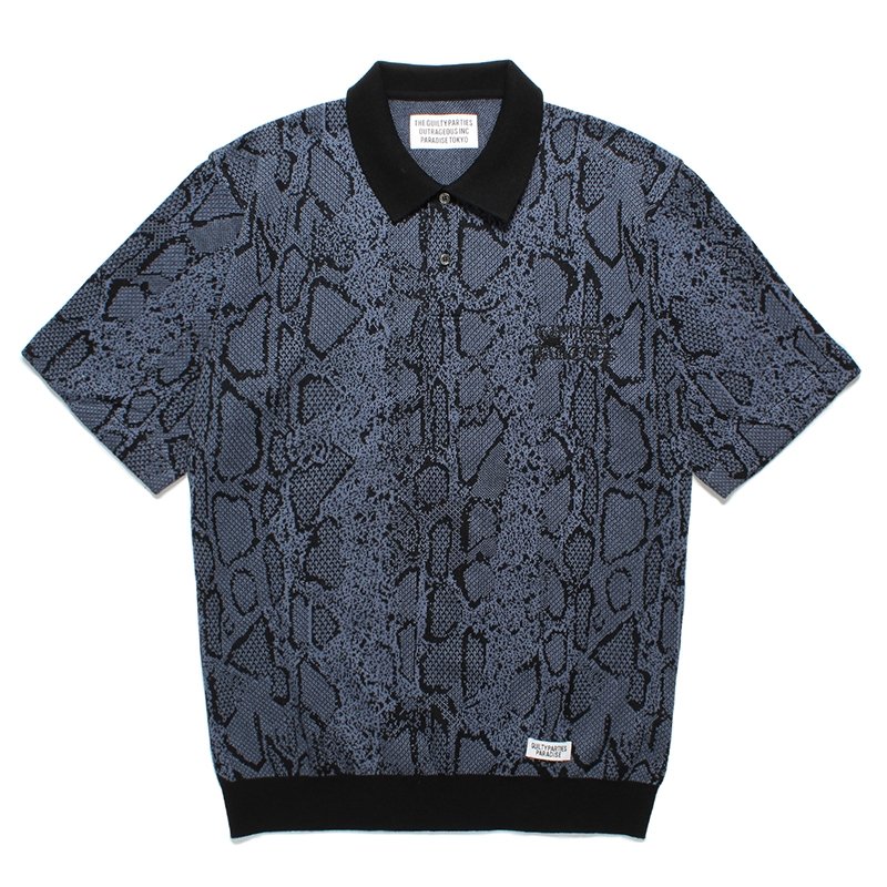 画像1: WACKO MARIA/PYTHON JACQUARD KNIT POLO SHIRT（NAVY）［パイソンジャガードニットポロシャツ-24春夏］