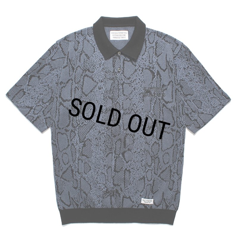 【新品・未使用】 WACKO MARIA パイソン柄 総柄 ポロシャツ WACKO MARIA/PYTHON JACQUARD KNIT POLO SHIRT（NAVY