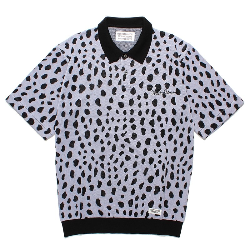 画像1: WACKO MARIA/LEOPARD JACQUARD KNIT POLO SHIRT（PURPLE）［レオパードジャガードニットポロシャツ-24春夏］